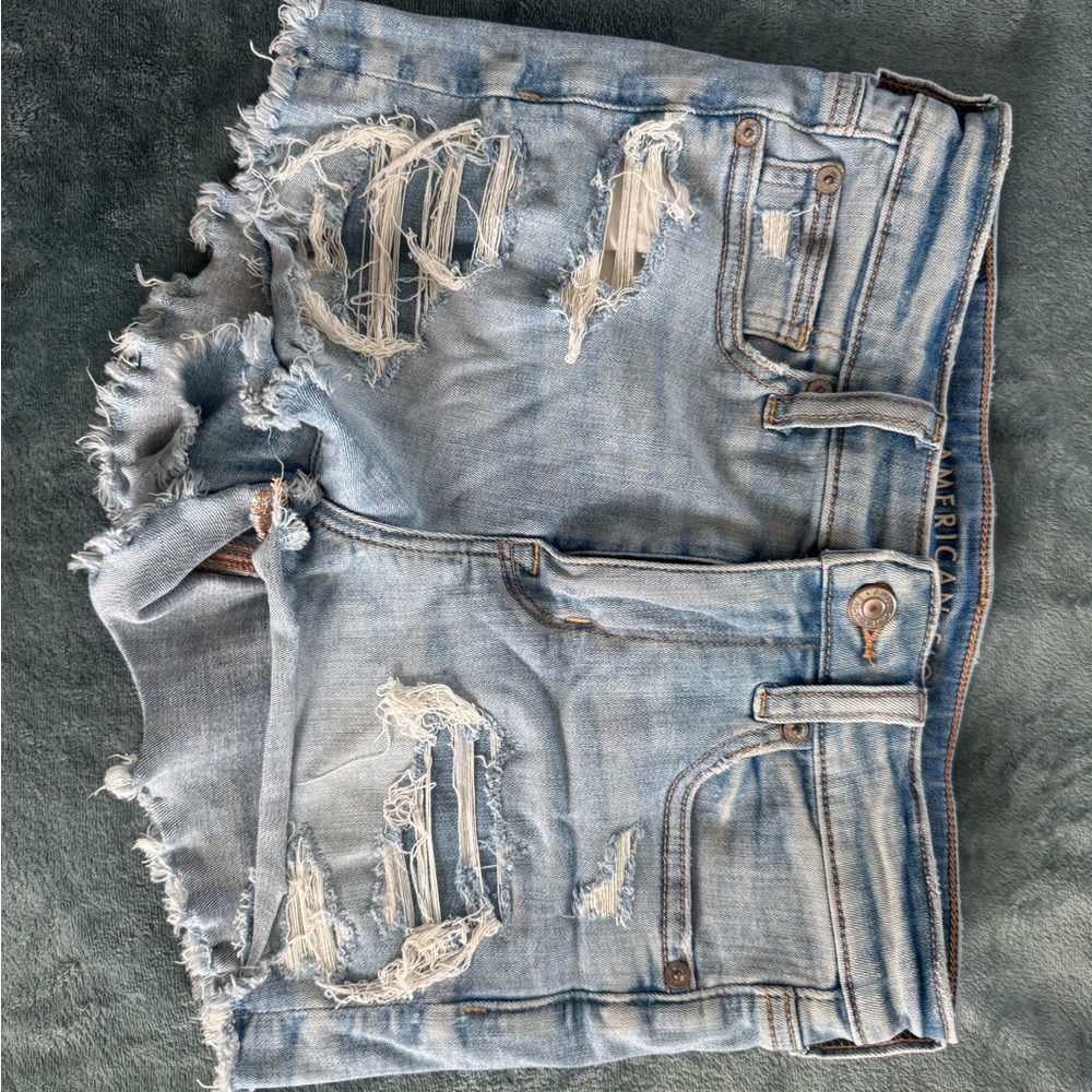 American Eagle Distressed Light Blue Denim Shorts